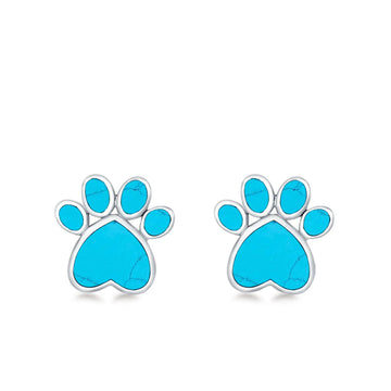 Paw Prints Stud Earrings Turquoise 925 Sterling Silver (10mm)